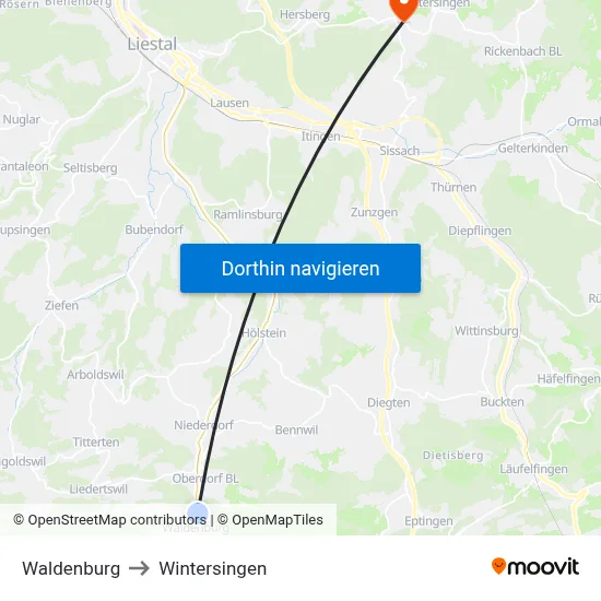 Waldenburg to Wintersingen map
