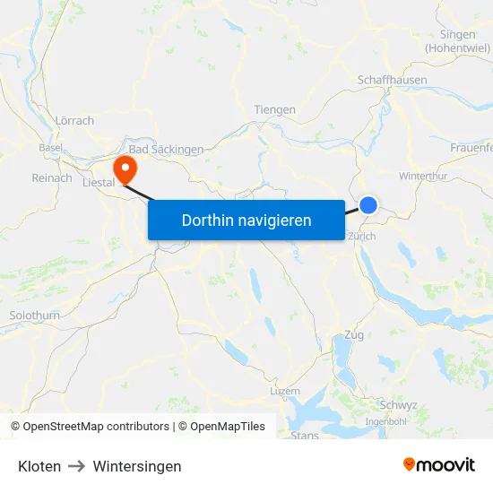 Kloten to Wintersingen map