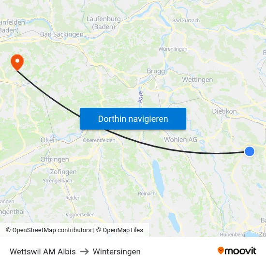 Wettswil AM Albis to Wintersingen map
