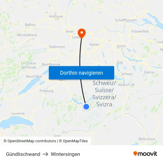 Gündlischwand to Wintersingen map