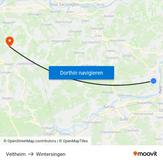 Veltheim to Wintersingen map