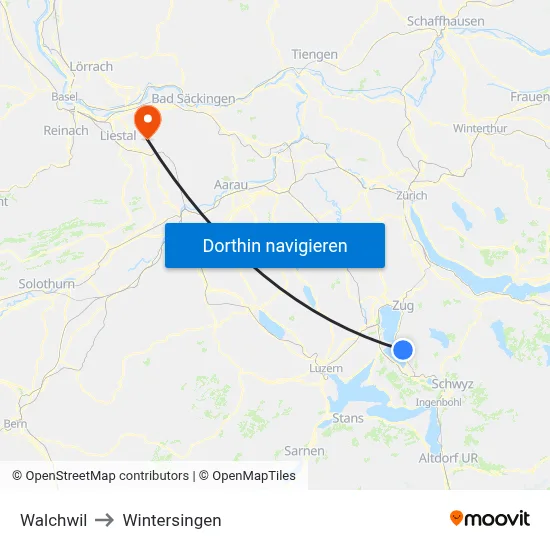 Walchwil to Wintersingen map
