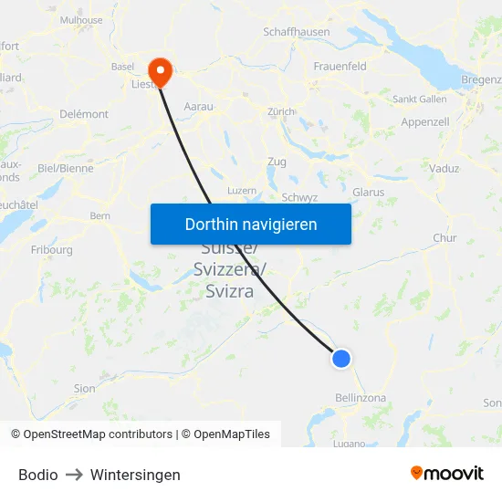 Bodio to Wintersingen map