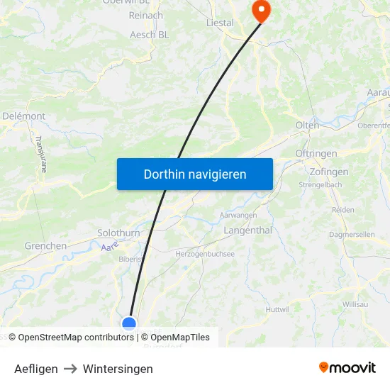 Aefligen to Wintersingen map