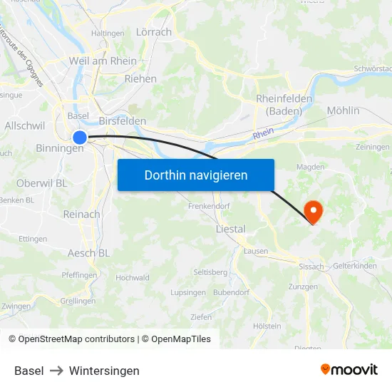 Basel to Wintersingen map