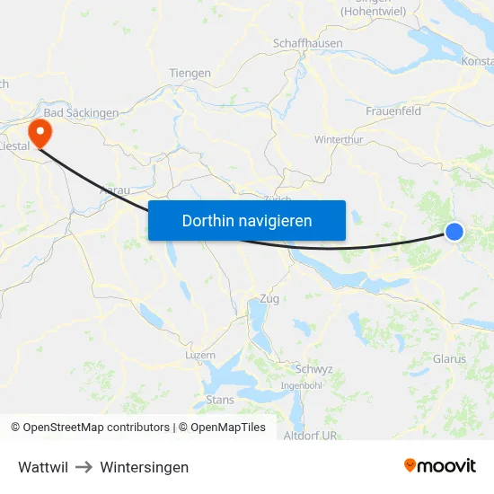 Wattwil to Wintersingen map