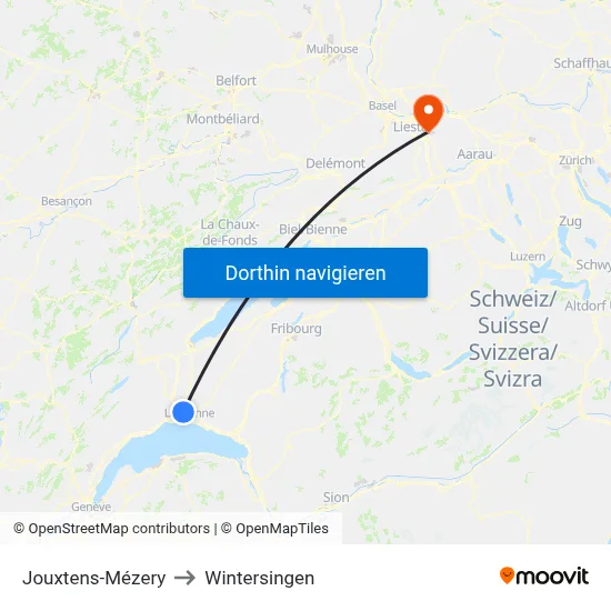 Jouxtens-Mézery to Wintersingen map
