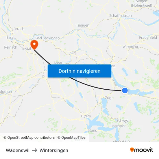 Wädenswil to Wintersingen map