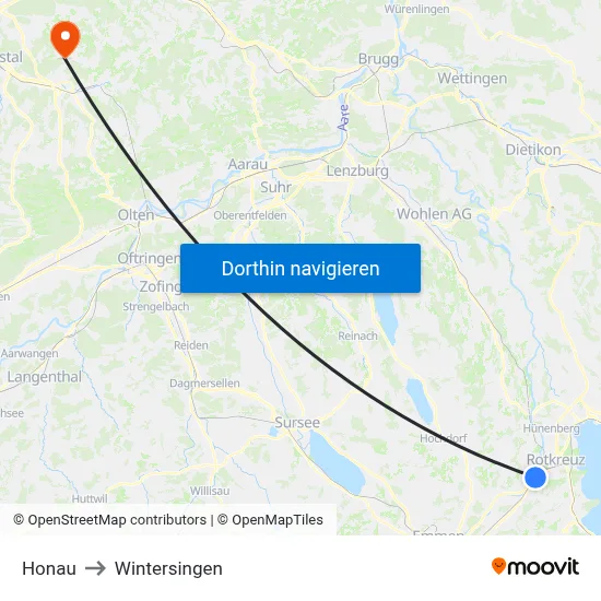 Honau to Wintersingen map