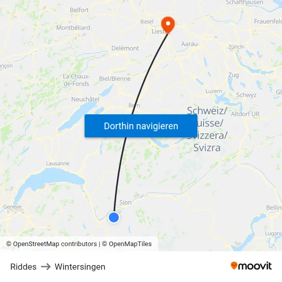 Riddes to Wintersingen map