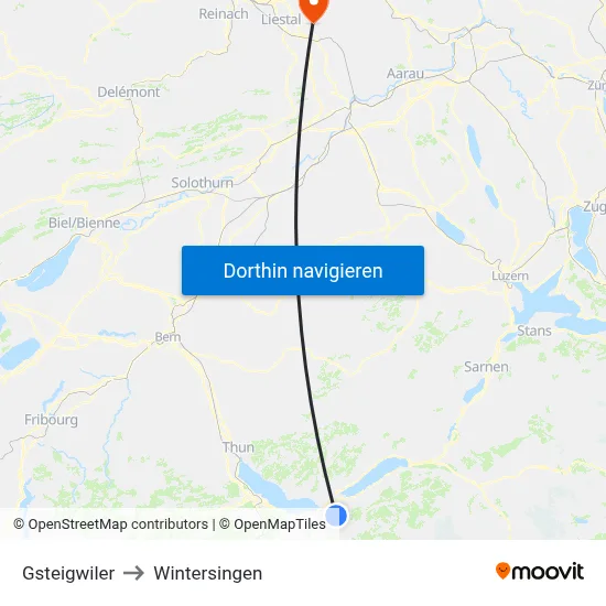 Gsteigwiler to Wintersingen map