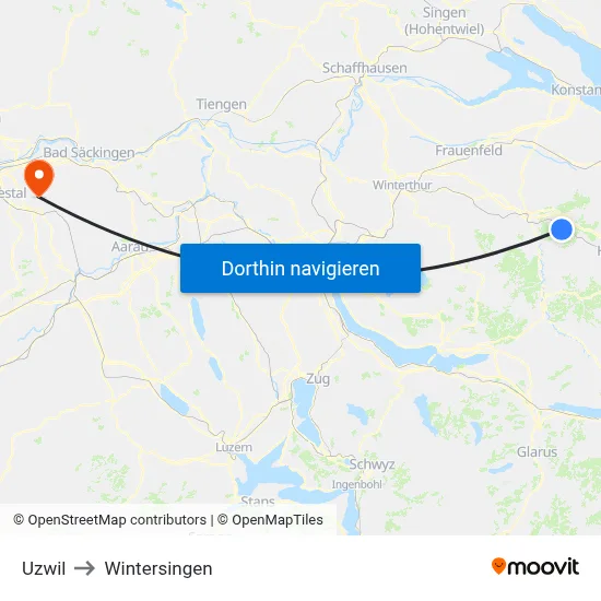 Uzwil to Wintersingen map