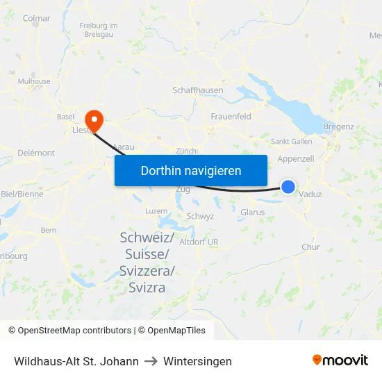 Wildhaus-Alt St. Johann to Wintersingen map