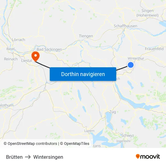 Brütten to Wintersingen map