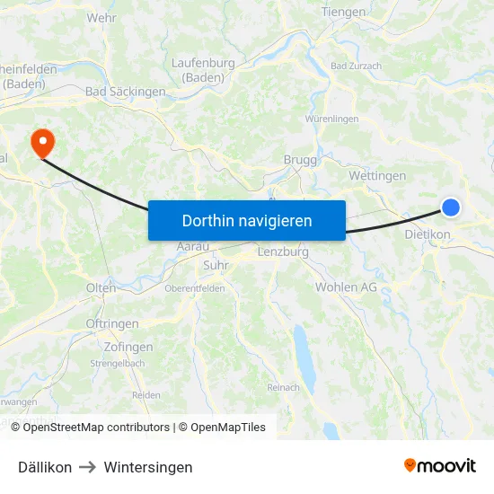 Dällikon to Wintersingen map