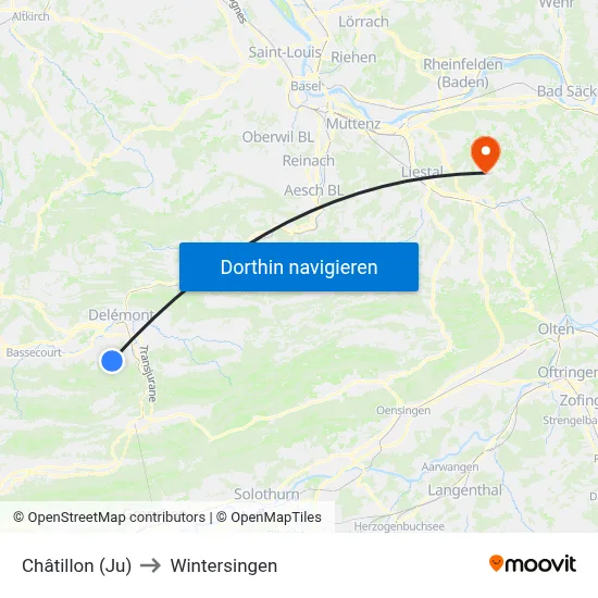Châtillon (Ju) to Wintersingen map