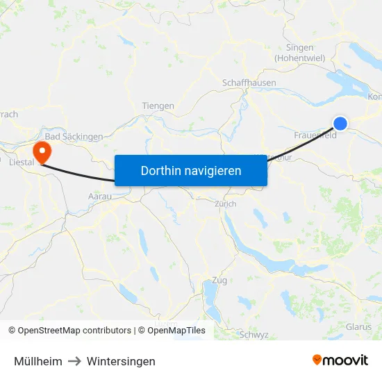 Müllheim to Wintersingen map