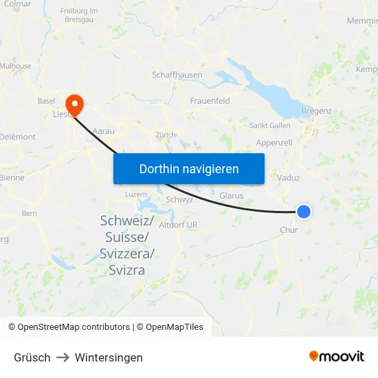 Grüsch to Wintersingen map