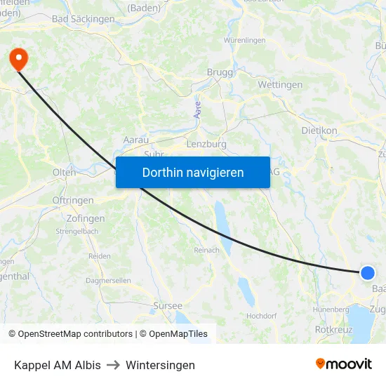Kappel AM Albis to Wintersingen map