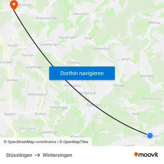 Stüsslingen to Wintersingen map