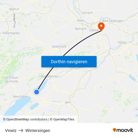 Vinelz to Wintersingen map