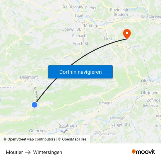 Moutier to Wintersingen map