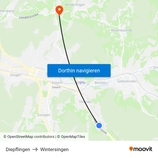 Diepflingen to Wintersingen map