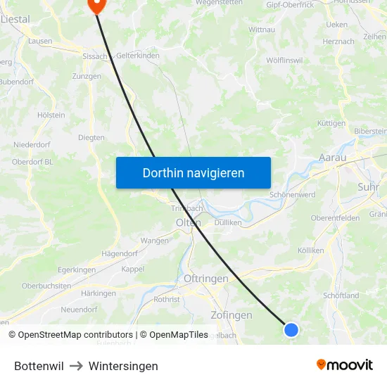 Bottenwil to Wintersingen map