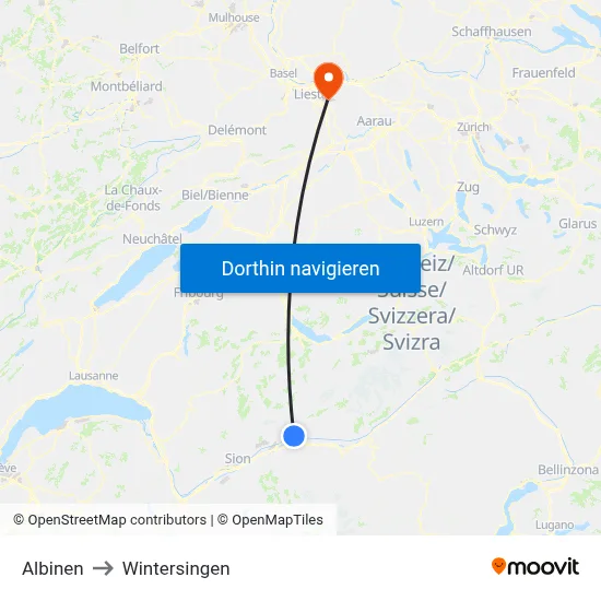 Albinen to Wintersingen map