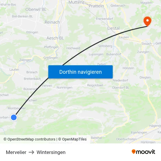 Mervelier to Wintersingen map