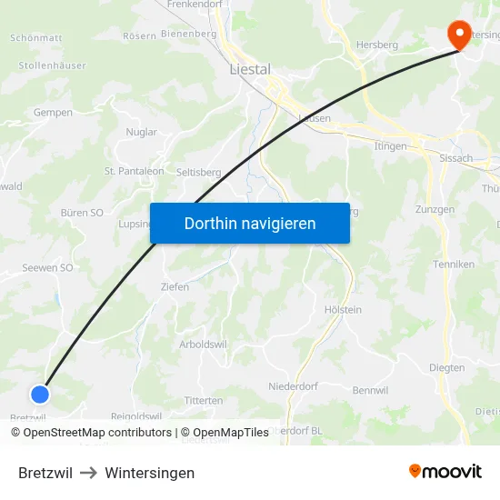 Bretzwil to Wintersingen map