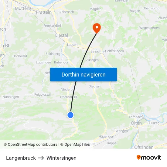 Langenbruck to Wintersingen map