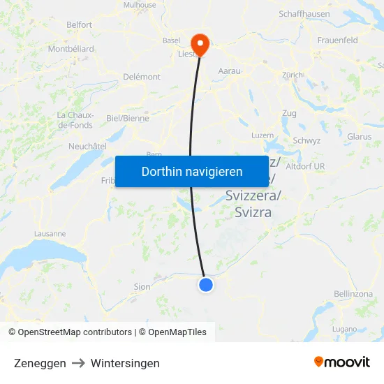 Zeneggen to Wintersingen map