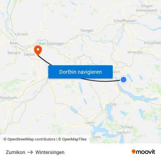 Zumikon to Wintersingen map