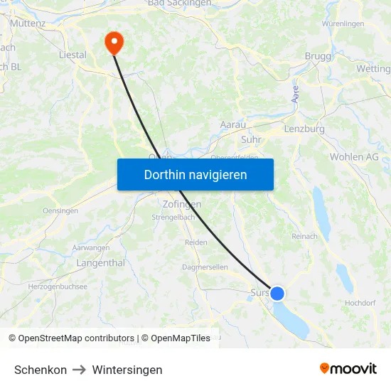 Schenkon to Wintersingen map