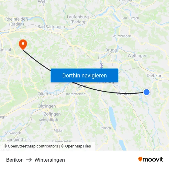 Berikon to Wintersingen map