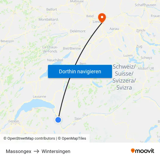Massongex to Wintersingen map