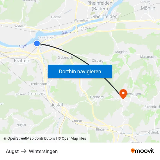 Augst to Wintersingen map