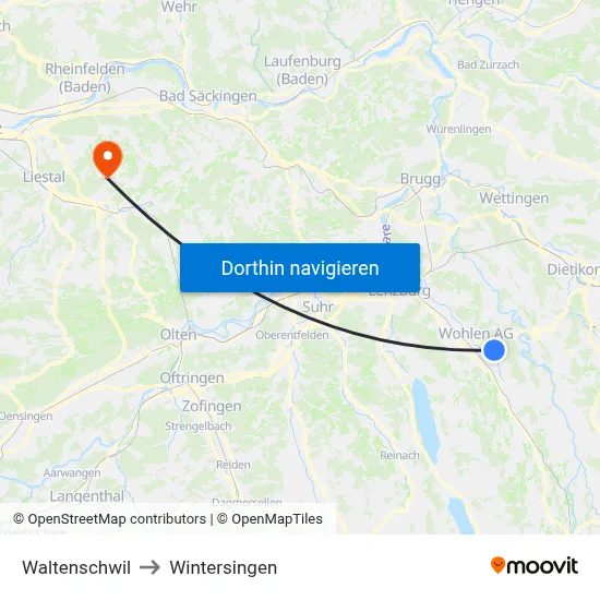 Waltenschwil to Wintersingen map