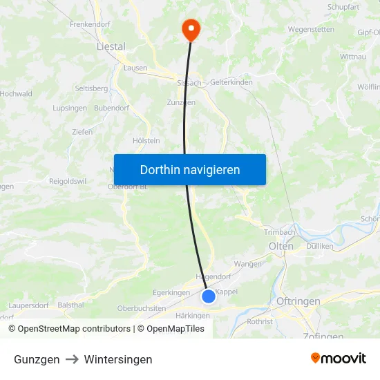 Gunzgen to Wintersingen map