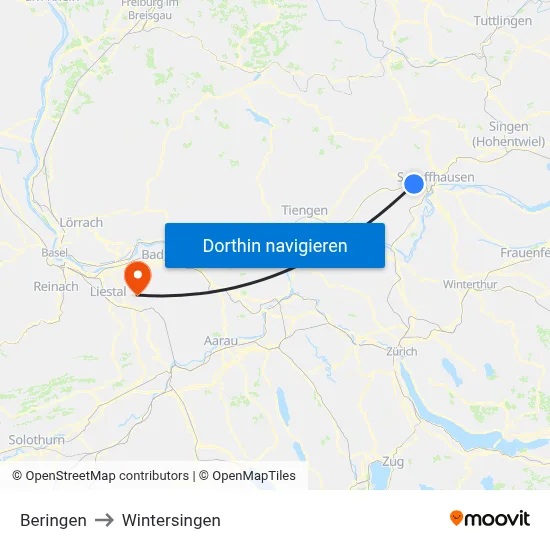 Beringen to Wintersingen map