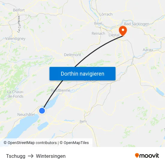 Tschugg to Wintersingen map