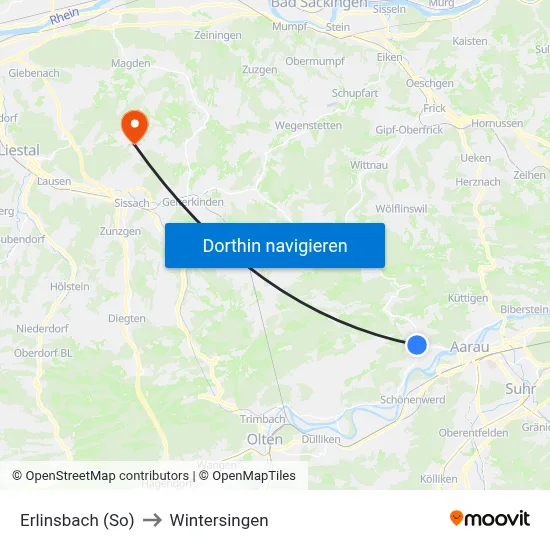 Erlinsbach (So) to Wintersingen map