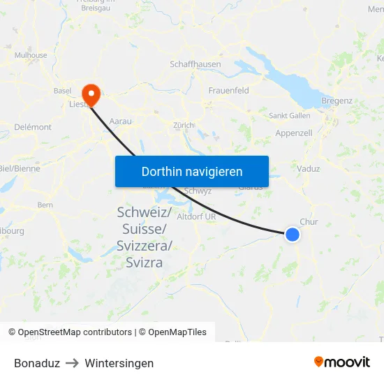 Bonaduz to Wintersingen map