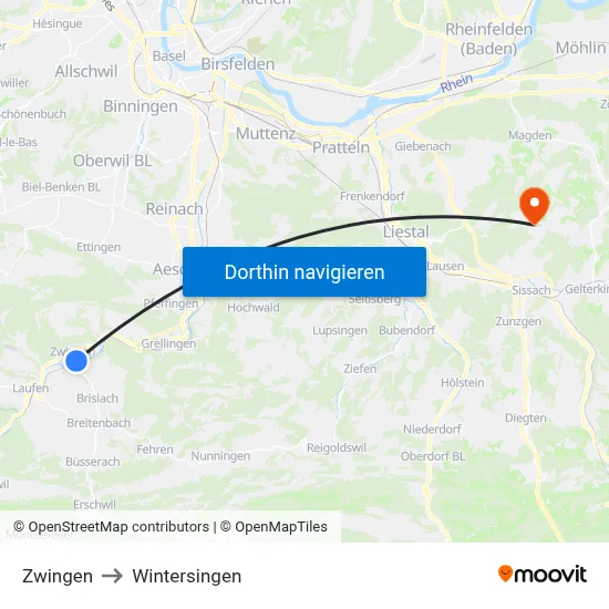 Zwingen to Wintersingen map