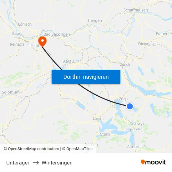 Unterägeri to Wintersingen map