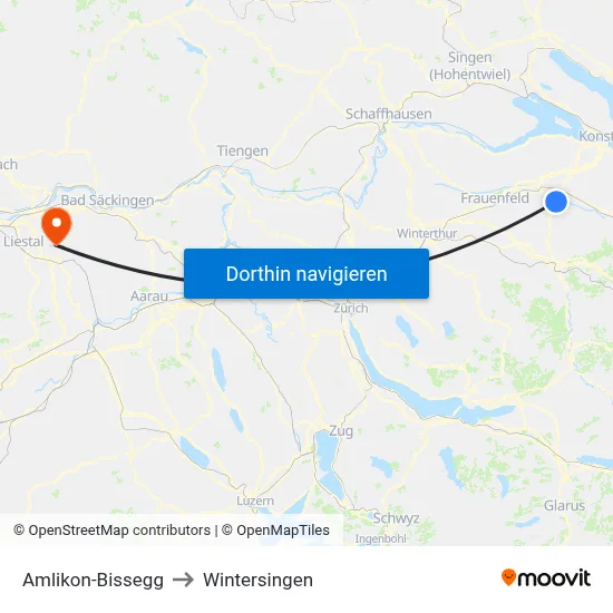 Amlikon-Bissegg to Wintersingen map
