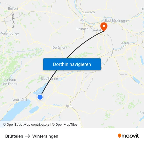 Brüttelen to Wintersingen map