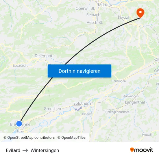 Evilard to Wintersingen map