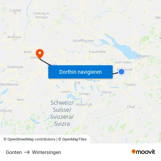 Gonten to Wintersingen map